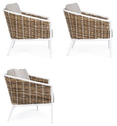 Casa Padrino conjunto de muebles de jardín de lujo gris / blanco / marrón - 1 Sofá de Jardín y 2 Sillones de Jardín - Muebles de jardín - Muebles de piscina - Muebles de exterior - Muebles de lujo