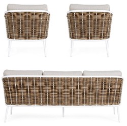 Casa Padrino conjunto de muebles de jardín de lujo gris / blanco / marrón - 1 Sofá de Jardín y 2 Sillones de Jardín - Muebles de jardín - Muebles de piscina - Muebles de exterior - Muebles de lujo