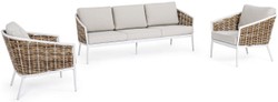 Casa Padrino conjunto de muebles de jardín de lujo gris / blanco / marrón - 1 Sofá de Jardín y 2 Sillones de Jardín - Muebles de jardín - Muebles de piscina - Muebles de exterior - Muebles de lujo