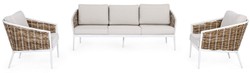 Casa Padrino conjunto de muebles de jardín de lujo gris / blanco / marrón - 1 Sofá de Jardín y 2 Sillones de Jardín - Muebles de jardín - Muebles de piscina - Muebles de exterior - Muebles de lujo