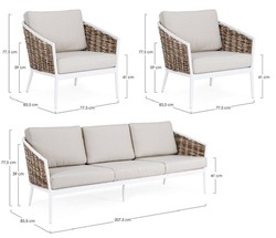 Casa Padrino conjunto de muebles de jardín de lujo gris / blanco / marrón - 1 Sofá de Jardín y 2 Sillones de Jardín - Muebles de jardín - Muebles de piscina - Muebles de exterior - Muebles de lujo
