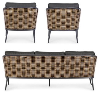 Casa Padrino Luxus Gartenmöbel Set Anthrazit / Braun - 1 Luxus Gartensofa & 2 Luxus Gartensessel - Garten Möbel - Terrassen Möbel - Hotel Möbel - Pool Möbel - Outdoor Möbel - Luxus Möbel