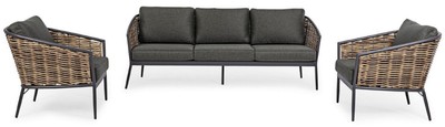 Casa Padrino Luxus Gartenmöbel Set Anthrazit / Braun - 1 Luxus Gartensofa & 2 Luxus Gartensessel - Garten Möbel - Terrassen Möbel - Hotel Möbel - Pool Möbel - Outdoor Möbel - Luxus Möbel