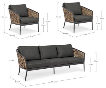 Casa Padrino Luxus Gartenmöbel Set Anthrazit / Braun - 1 Luxus Gartensofa & 2 Luxus Gartensessel - Garten Möbel - Terrassen Möbel - Hotel Möbel - Pool Möbel - Outdoor Möbel - Luxus Möbel