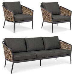 Casa Padrino set di mobili da giardino di lusso antracite / marrone - 1 Divano da Giardino di lusso e 2 Poltrone da Giardino di lusso - Mobili da hotel - Mobili da piscina - Mobili di lusso