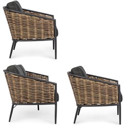 Casa Padrino set di mobili da giardino di lusso antracite / marrone - 1 Divano da Giardino di lusso e 2 Poltrone da Giardino di lusso - Mobili da hotel - Mobili da piscina - Mobili di lusso