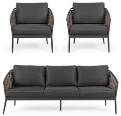 Casa Padrino set di mobili da giardino di lusso antracite / marrone - 1 Divano da Giardino di lusso e 2 Poltrone da Giardino di lusso - Mobili da hotel - Mobili da piscina - Mobili di lusso