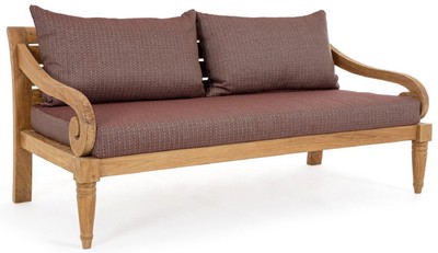Luxus Massivholz Teakholz Garten Sofa Weinrot Naturfarben Luxury Solid Wood Teak Garden Sofa Wine Red Natural