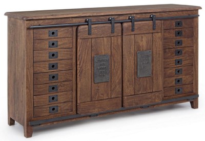 Casa Padrino luxury vintage style sideboard with 2 sliding doors and 16 drawers dark brown 168 x 43 x H. 94 cm - Solid wood cabinet - Vintage style furniture - Luxury solid wood furniture