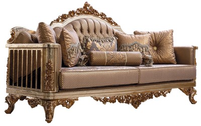 Casa Padrino divano barocco di lusso rame / argento antico / oro - Divano da salotto in stile barocco con motivo elegante - Mobili da soggiorno di lusso in stile barocco - Mobili barocchi