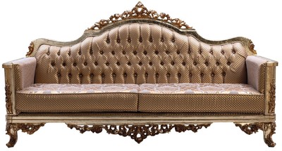 Casa Padrino Luxus Barock Sofa Kupfer / Antik Silber / Gold - Barockstil Wohnzimmer Sofa mit elegantem Muster - Luxus Wohnzimmer Möbel im Barockstil - Barock Einrichtung - Barock Möbel