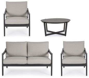 Casa Padrino Luxus Gartenmöbel Set Grau / Anthrazit - 1 Luxus Gartensofa & 2 Luxus Gartensessel & 1 Luxus Gartentisch - Garten Möbel - Hotel Möbel - Pool Möbel - Outdoor Möbel - Luxus Möbel