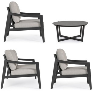 Casa Padrino Luxus Gartenmöbel Set Grau / Anthrazit - 1 Luxus Gartensofa & 2 Luxus Gartensessel & 1 Luxus Gartentisch - Garten Möbel - Hotel Möbel - Pool Möbel - Outdoor Möbel - Luxus Möbel