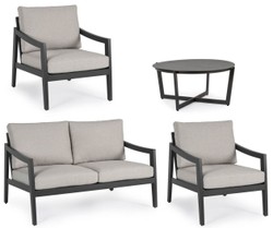 Casa Padrino ensemble de jardin de luxe gris / anthracite - 1 Canapé de Jardin & 2 Fauteuils de Jardin & 1 Table de Jardin - Mobilier de jardin - Mobilier de terrasse - Mobilier de luxe