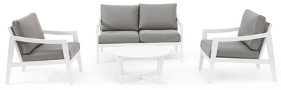 Casa Padrino Luxus Gartenmöbel Set Grau / Weiß - 1 Luxus Gartensofa & 2 Luxus Gartensessel & 1 Luxus Gartentisch - Garten Möbel - Hotel Möbel - Pool Möbel - Outdoor Möbel - Luxus Möbel