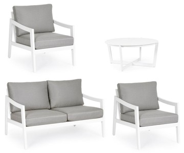 Casa Padrino Luxus Gartenmöbel Set Grau / Weiß - 1 Luxus Gartensofa & 2 Luxus Gartensessel & 1 Luxus Gartentisch - Garten Möbel - Hotel Möbel - Pool Möbel - Outdoor Möbel - Luxus Möbel