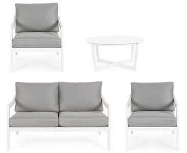 Casa Padrino Luxus Gartenmöbel Set Grau / Weiß - 1 Luxus Gartensofa & 2 Luxus Gartensessel & 1 Luxus Gartentisch - Garten Möbel - Hotel Möbel - Pool Möbel - Outdoor Möbel - Luxus Möbel
