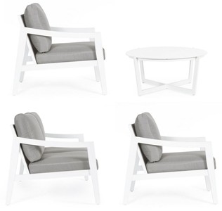 Casa Padrino Luxus Gartenmöbel Set Grau / Weiß - 1 Luxus Gartensofa & 2 Luxus Gartensessel & 1 Luxus Gartentisch - Garten Möbel - Hotel Möbel - Pool Möbel - Outdoor Möbel - Luxus Möbel