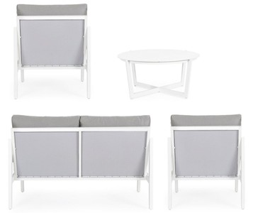 Casa Padrino Luxus Gartenmöbel Set Grau / Weiß - 1 Luxus Gartensofa & 2 Luxus Gartensessel & 1 Luxus Gartentisch - Garten Möbel - Hotel Möbel - Pool Möbel - Outdoor Möbel - Luxus Möbel