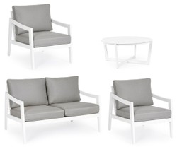 Casa Padrino ensemble de jardin de luxe gris / blanc - 1 Canapé de Jardin & 2 Fauteuils de Jardin & 1 Table de Jardin - Mobilier de jardin - Mobilier de terrasse - Mobilier de luxe