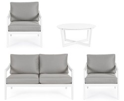 Casa Padrino ensemble de jardin de luxe gris / blanc - 1 Canapé de Jardin & 2 Fauteuils de Jardin & 1 Table de Jardin - Mobilier de jardin - Mobilier de terrasse - Mobilier de luxe