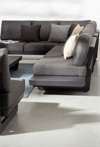 Casa Padrino Luxus Garten Ecksofa Anthrazit H. 80 cm - Modulares Garten Sofa - Terrassen Sofa - Garten Möbel - Terrassen Möbel - Outdoor Möbel - Hotel Möbel - Luxus Möbel