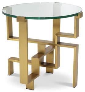 Casa Padrino luxury side table brass Ø 60 x H. 54.5 cm - Round stainless steel table with glass top - Living room furniture - Hotel furniture - Luxury furniture - Luxury furnishings