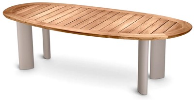 Luxus Garten Terrassen Tisch Esstisch mit Teakholz Tischplatte Naturfarben Sandfarben Luxury Garden Patio Table Dining Table with Teak Table Top Natural Sand