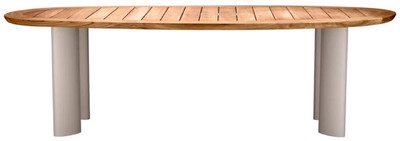Casa Padrino Luxus Gartentisch Naturfarben / Sandfarben 258,5 x 110 x H. 76 cm - Garten Esstisch mit Teakholz Tischplatte und Aluminium Beinen - Garten & Terrassen Möbel - Luxus Qualität