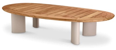Luxus Garten Terrassen Tisch Couchtisch mit Teakholz Tischplatte Naturfarben Sandfarben Luxury Garden Patio Table Coffee Table with Teak Table Top Natural Sand