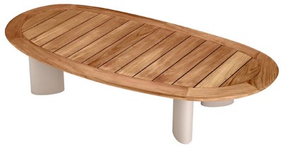 Casa Padrino Luxus Gartentisch Naturfarben / Sandfarben 170,5 x 85 x H. 34,5 cm - Garten Couchtisch mit Teakholz Tischplatte und Aluminium Beinen - Garten & Terrassen Möbel - Luxus Qualität