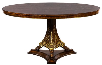 Casa Padrino table à manger baroque de luxe marron foncé marqueterie / or Ø 150 cm - Table de cuisine ronde en bois massif de style baroque - Mobilier de salle à manger de luxe de style baroque