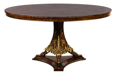 Casa Padrino table à manger baroque de luxe marron foncé marqueterie / or Ø 135 cm - Table de cuisine ronde en bois massif de style baroque - Mobilier de salle à manger de luxe de style baroque