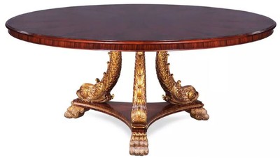 Casa Padrino table à manger baroque de luxe marron / or Ø 150 cm - Table de cuisine ronde en bois massif de style baroque de style asiatique - Mobilier de salle à manger baroque de style asiatique
