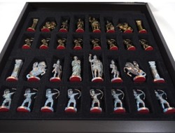 Casa Padrino set di scacchi di lusso 44 x 44 cm - Set di scacchi romani - Scacchiera in ottone fatta a mano con pezzi degli scacchi in ottone - Accessori decorativi di lusso