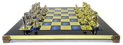 Casa Padrino ensemble de jeu d'échecs de luxe noir / bleu / or / argent / laiton 36 x 36 cm - Échiquier en laiton peint à la main avec pièces d'échecs en métal - Accessoires de décoration de luxe