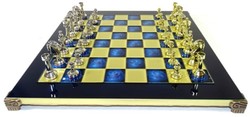 Casa Padrino ensemble de jeu d'échecs de luxe noir / bleu / or / argent / laiton 36 x 36 cm - Échiquier en laiton peint à la main avec pièces d'échecs en métal - Accessoires de décoration de luxe
