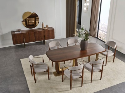 Casa Padrino Luxus Esszimmerstuhl 6er Set mit Armlehnen Grau / Braun / Messing 69 x 52 x H. 90 cm - Esszimmer Möbel - Restaurant Möbel - Esszimmer Einrichtung - Luxus Möbel - Luxus Einrichtung