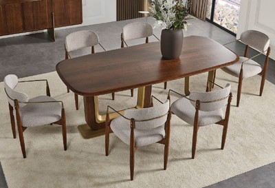 Casa Padrino set da pranzo di lusso grigio / marrone / ottone - 1 Tavolo da Pranzo di Lusso e 6 Sedie da Pranzo di Lusso con Braccioli - Mobili per sala da pranzo - Mobili di lusso