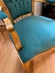 Barock Esszimmer Stuhl mit Armlehnen Türkis Gold Baroque Dining Chair with Armrests Turquoise Gold