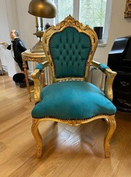 Barock Esszimmer Stuhl mit Armlehnen Türkis Gold Baroque Dining Chair with Armrests Turquoise Gold