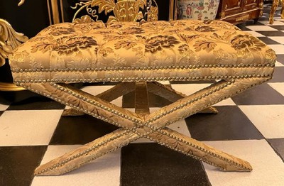 Casa Padrino tabouret baroque or - Tabouret de style antique fait main avec motif élégant - Tabouret croisé de style baroque - Meuble de salon style baroque - Meuble baroque - Noble & Magnifique