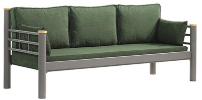 Casa Padrino Art Nouveau garden sofa green / gray / natural 200 x 70 x H. 85 cm - Metal garden sofa with cushions - Patio sofa - Garden furniture - Patio furniture - Art Nouveau furniture