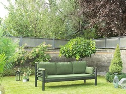 Casa Padrino Art Nouveau garden sofa green / gray / natural 200 x 70 x H. 85 cm - Metal garden sofa with cushions - Patio sofa - Garden furniture - Patio furniture - Art Nouveau furniture