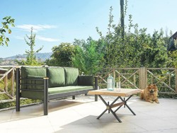 Casa Padrino Art Nouveau garden sofa green / gray / natural 200 x 70 x H. 85 cm - Metal garden sofa with cushions - Patio sofa - Garden furniture - Patio furniture - Art Nouveau furniture