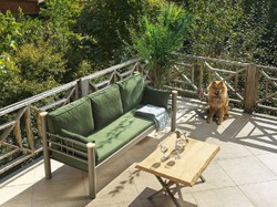 Casa Padrino Art Nouveau garden sofa green / gray / natural 200 x 70 x H. 85 cm - Metal garden sofa with cushions - Patio sofa - Garden furniture - Patio furniture - Art Nouveau furniture
