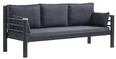 Casa Padrino Art Nouveau garden sofa anthracite / gray / natural 200 x 70 x H. 85 cm - Metal garden sofa with cushions - Patio sofa - Garden furniture - Patio furniture - Art Nouveau furniture