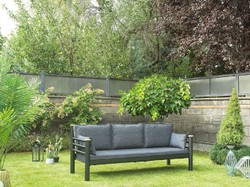 Casa Padrino Art Nouveau garden sofa anthracite / gray / natural 200 x 70 x H. 85 cm - Metal garden sofa with cushions - Patio sofa - Garden furniture - Patio furniture - Art Nouveau furniture