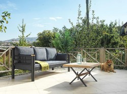 Casa Padrino Art Nouveau garden sofa anthracite / gray / natural 200 x 70 x H. 85 cm - Metal garden sofa with cushions - Patio sofa - Garden furniture - Patio furniture - Art Nouveau furniture