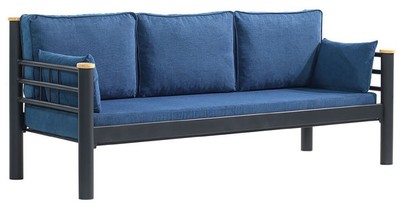 Casa Padrino Art Nouveau garden sofa blue / gray / natural 200 x 70 x H. 85 cm - Metal garden sofa with cushions - Patio sofa - Garden furniture - Patio furniture - Art Nouveau furniture